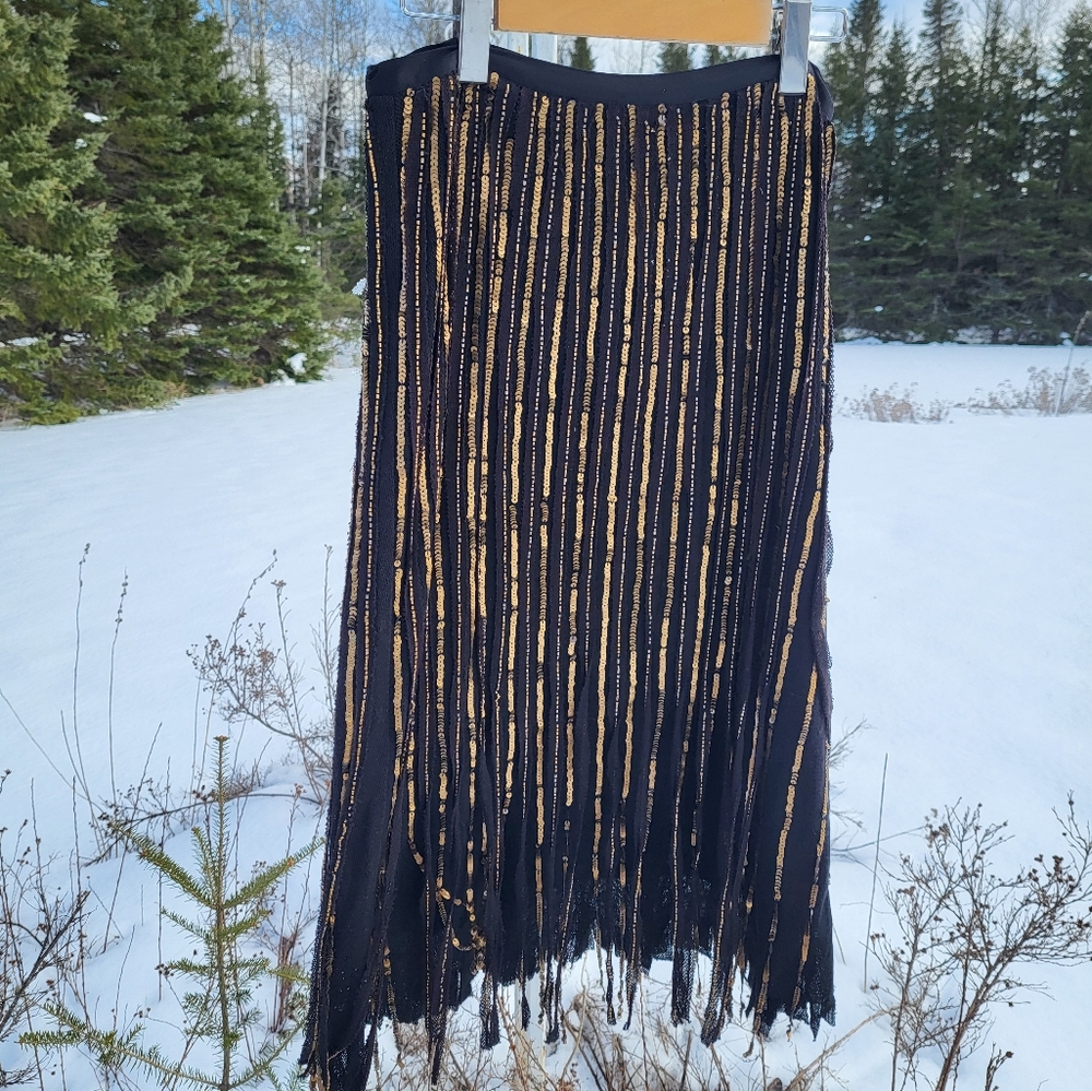 Coldwater Creek Black and Gold Midi Skirt